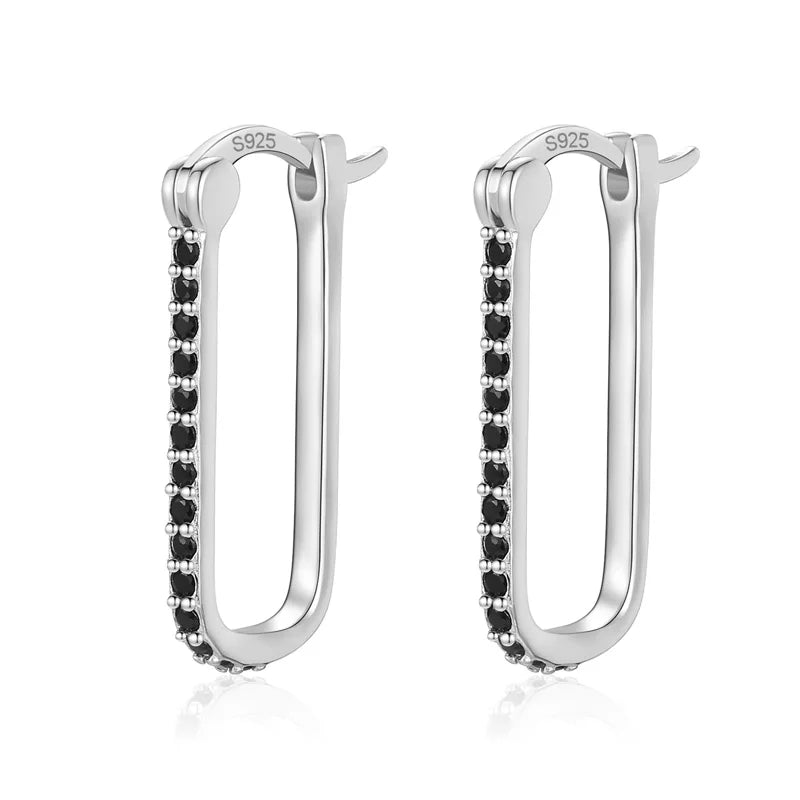 TrustDavis Silver Earrings Geometric Rectangle CZ Hoops Anti-allergy Jewelry