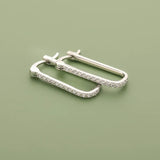 TrustDavis Silver Earrings Geometric Rectangle CZ Hoops Anti-allergy Jewelry