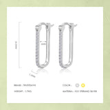 TrustDavis Silver Earrings Geometric Rectangle CZ Hoops Anti-allergy Jewelry