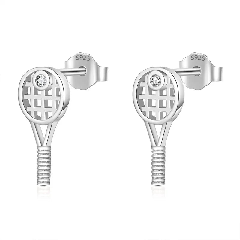 TrustDavis 925 Silver Tennis Racket Stud Earrings