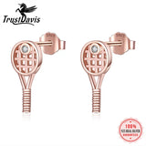 TrustDavis 925 Silver Tennis Racket Stud Earrings