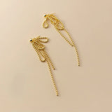 TrustDavis 925 Silver Beads Tassel Chain Long Stud Earrings For Women