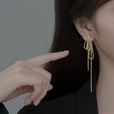 TrustDavis 925 Silver Beads Tassel Chain Long Stud Earrings For Women