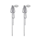 TrustDavis 925 Silver Beads Tassel Chain Long Stud Earrings For Women