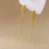 TrustDavis 925 Silver Beads Tassel Chain Long Stud Earrings For Women