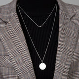 TrustDavis 925 Sterling Silver Double Layer 6mm Beads Pendant Necklace