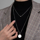 TrustDavis 925 Sterling Silver Double Layer 6mm Beads Pendant Necklace
