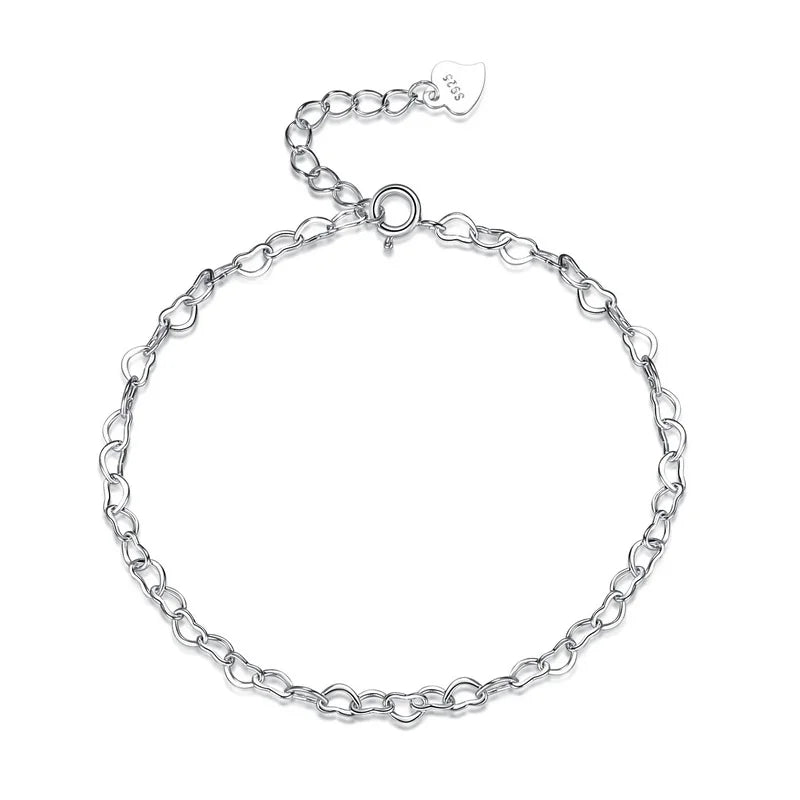 TrustDavis Sterling Silver Hollow Love Heart Chain Bracelet Women Lady Birthday