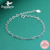 TrustDavis Sterling Silver Hollow Love Heart Chain Bracelet Women Lady Birthday