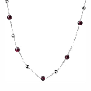 TrustDavis 925 Silver Red Garnet Bead Chain Necklace For Women