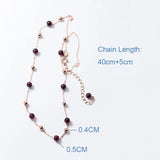TrustDavis 925 Silver Red Garnet Bead Chain Necklace For Women