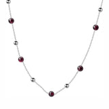 TrustDavis 925 Silver Red Garnet Bead Chain Necklace For Women