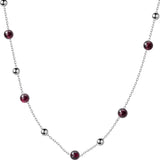 TrustDavis 925 Silver Red Garnet Bead Chain Necklace For Women