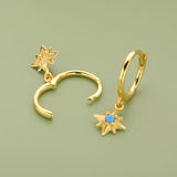 TrustDavis 925 Silver CZ Star Drop Hoop Earring For Daughter Girls Birthday Gift