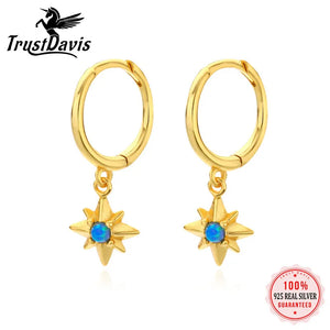 TrustDavis 925 Silver CZ Star Drop Hoop Earring For Daughter Girls Birthday Gift