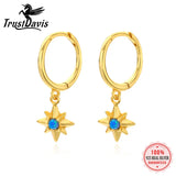 TrustDavis 925 Silver CZ Star Drop Hoop Earring For Daughter Girls Birthday Gift