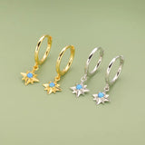 TrustDavis 925 Silver CZ Star Drop Hoop Earring For Daughter Girls Birthday Gift