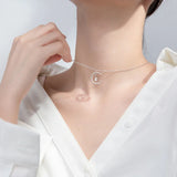 TrustDavis 925 Silver Moon Water Drop CZ Pendant Necklace For Women