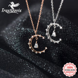 TrustDavis 925 Silver Moon Water Drop CZ Pendant Necklace For Women
