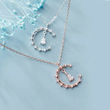 TrustDavis 925 Silver Moon Water Drop CZ Pendant Necklace For Women