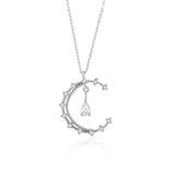 TrustDavis 925 Silver Moon Water Drop CZ Pendant Necklace For Women