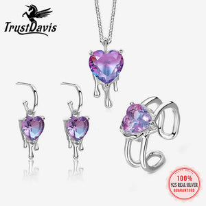 TrustDavis 925 Silver Necklace Heart Stone Drop Pendant
