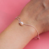 TrustDavis 925 Silver Pearl Double Layer Anklet Bangle For Women