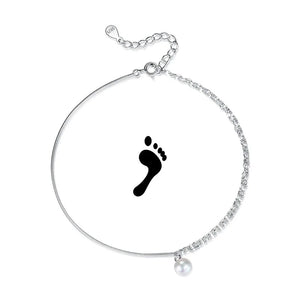 TrustDavis 925 Silver Pearl Double Layer Anklet Bangle For Women