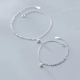TrustDavis 925 Silver Pearl Double Layer Anklet Bangle For Women