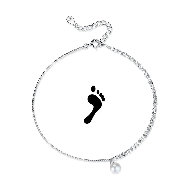 TrustDavis 925 Silver Pearl Double Layer Anklet Bangle For Women