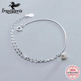 TrustDavis 925 Silver Pearl Double Layer Anklet Bangle For Women