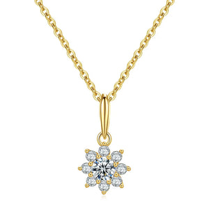TrustDavis Sun Flower Pendant Necklace Zircon 925 Sterling Silver