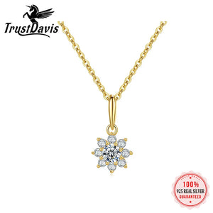TrustDavis Sun Flower Pendant Necklace Zircon 925 Sterling Silver