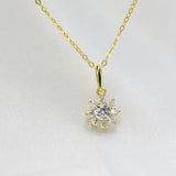 TrustDavis Sun Flower Pendant Necklace Zircon 925 Sterling Silver