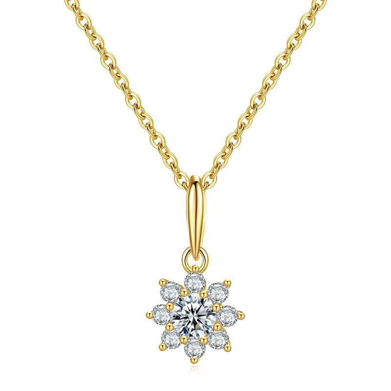 TrustDavis Sun Flower Pendant Necklace Zircon 925 Sterling Silver