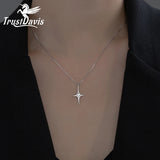 TrustDavis 925 Silver CZ Star Necklace Girls Women Birthday Wedding Gift