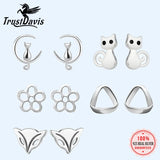 TrustDavis Cat on Moon Stud Earrings for Girls Kids Gift