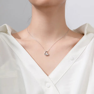 TrustDavis 925 Silver Moon Rabbit Pendant Necklace Clear CZ Women Jewelry