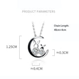 TrustDavis 925 Silver Moon Rabbit Pendant Necklace Clear CZ Women Jewelry