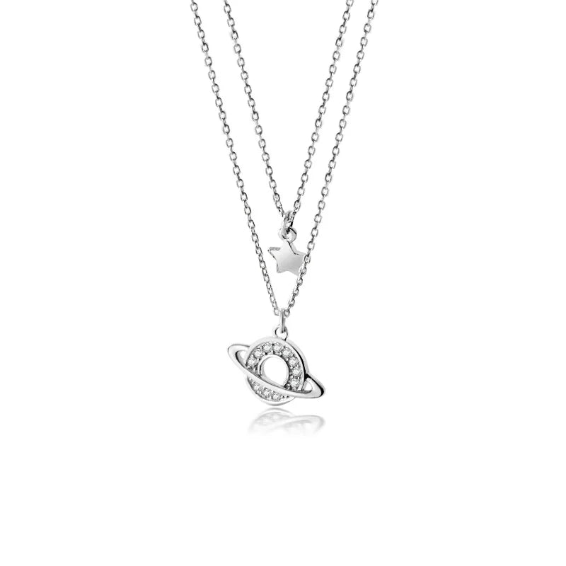 TrustDavis 925 Silver Star & Universe Love Necklace for Girls Women Wedding