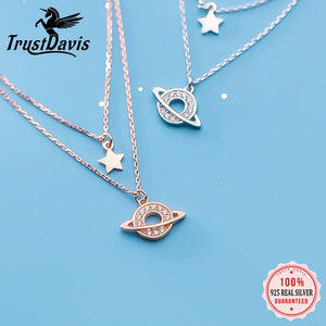 TrustDavis 925 Silver Star & Universe Love Necklace for Girls Women Wedding