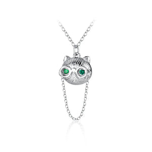 TrustDavis Sterling Silver Cat With Glasses CZ Pendant Necklace DS1901