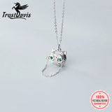 TrustDavis Sterling Silver Cat With Glasses CZ Pendant Necklace DS1901