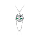 TrustDavis Sterling Silver Cat With Glasses CZ Pendant Necklace DS1901