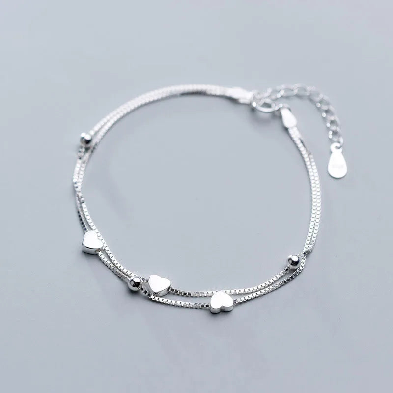 TrustDavis Sterling Silver Heart Beads Bracelet for Women