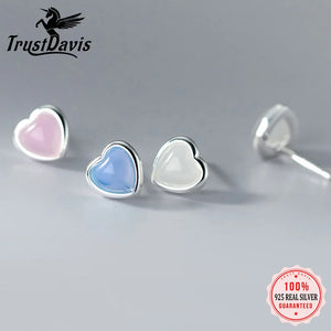TrustDavis 925 Silver Sweet Love Stud Earrings Gift for Girls Xmas DS3431