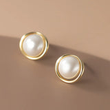 TrustDavis Silver Pearl Stud Earrings Girls Birthday Gift Xmas Jewelry