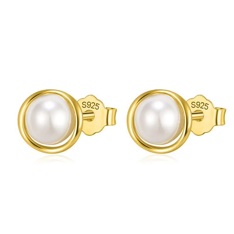 TrustDavis Silver Pearl Stud Earrings Girls Birthday Gift Xmas Jewelry