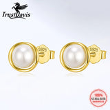 TrustDavis Silver Pearl Stud Earrings Girls Birthday Gift Xmas Jewelry