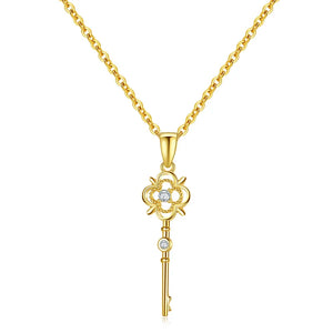 TrustDavis 925 Sterling Silver Zircon Key Pendant Necklace